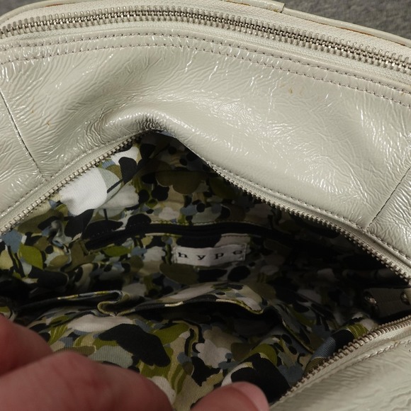 Hype Satchel Bag Womens Medium White Faux Leather Top Handle Zip Shoulder Bag - Picture 9 of 12